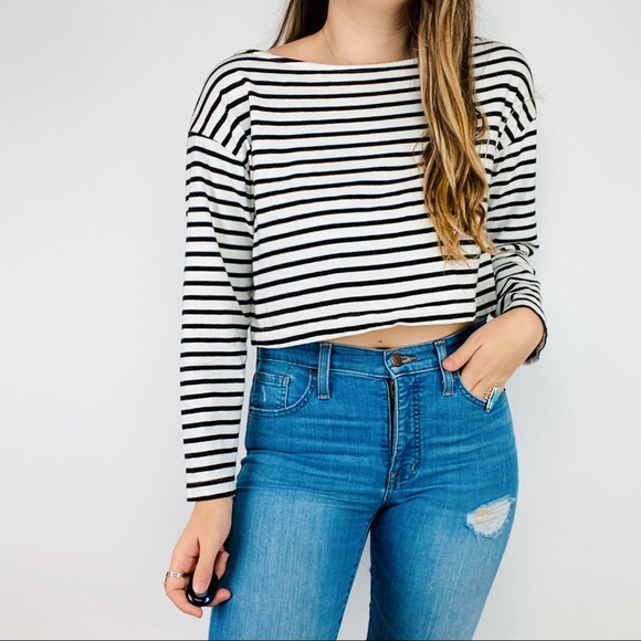 A.L.C. Black & white striped cropped long sleeve